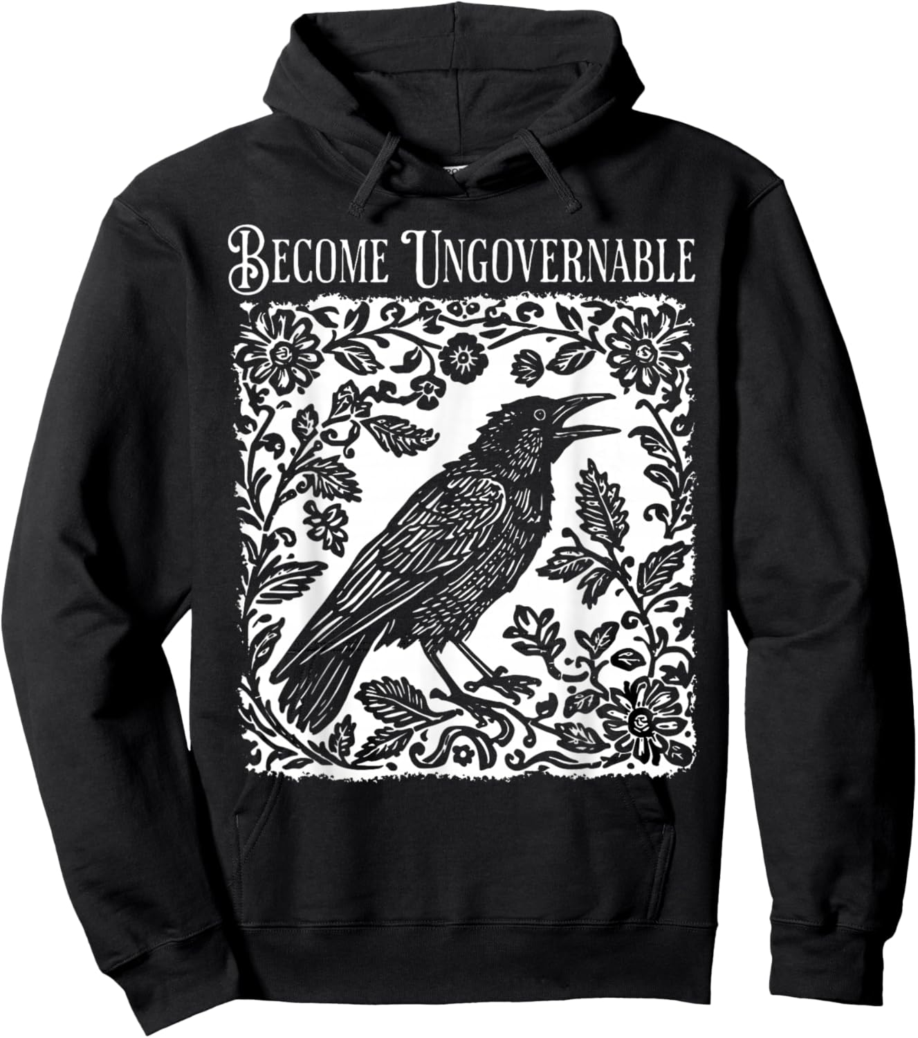 Become Ungovernable Folklore Forest Crow Vintage Hoodie - Hoodie | Black