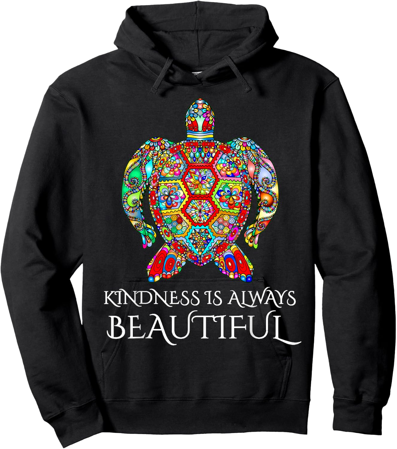 Sea Turtle Mandala Vibrant Art Ocean Life Kindness Hoodie - Hoodie | Black