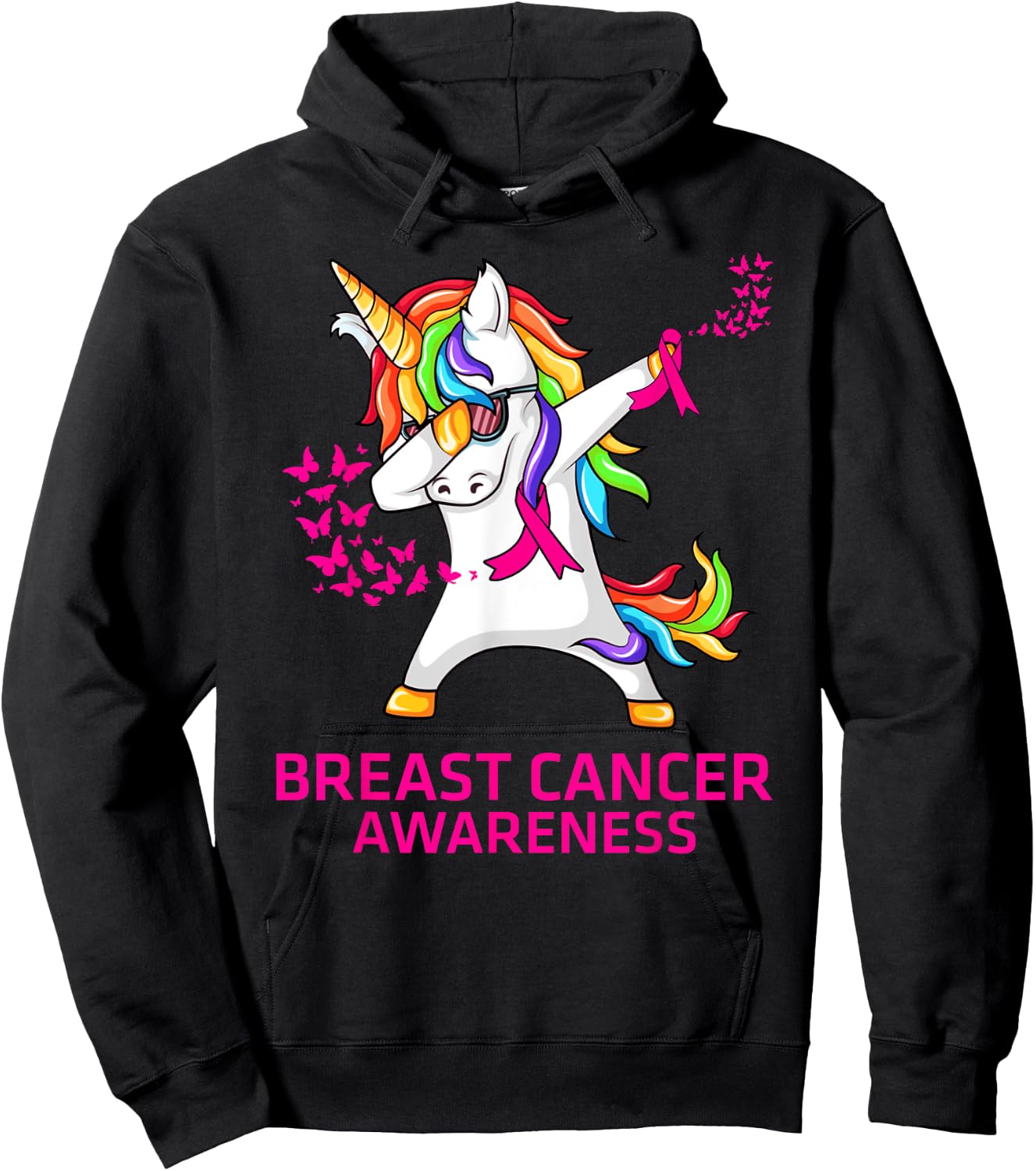 Inspirational Breast Cancer Awareness Unicorn Hoodie - Hoodie | Black