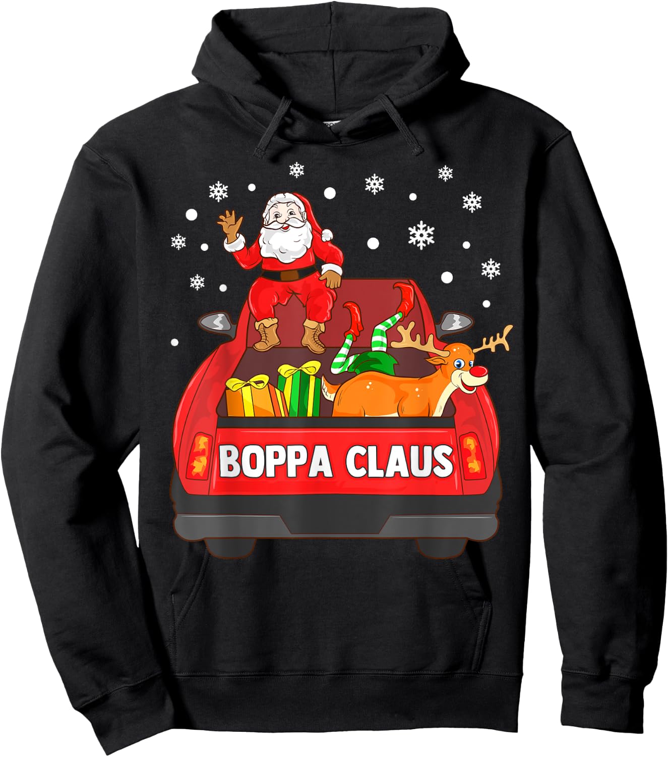 Boppa Claus Shirt Red Truck Santa Reindeer Elf Christmas Hoodie - Hoodie | Black