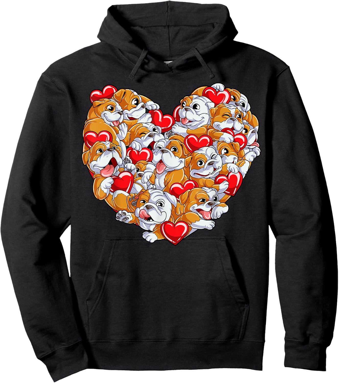 English Bulldog Valentines Day Shirt Heart Dog Lover Boys Hoodie - Hoodie | Black