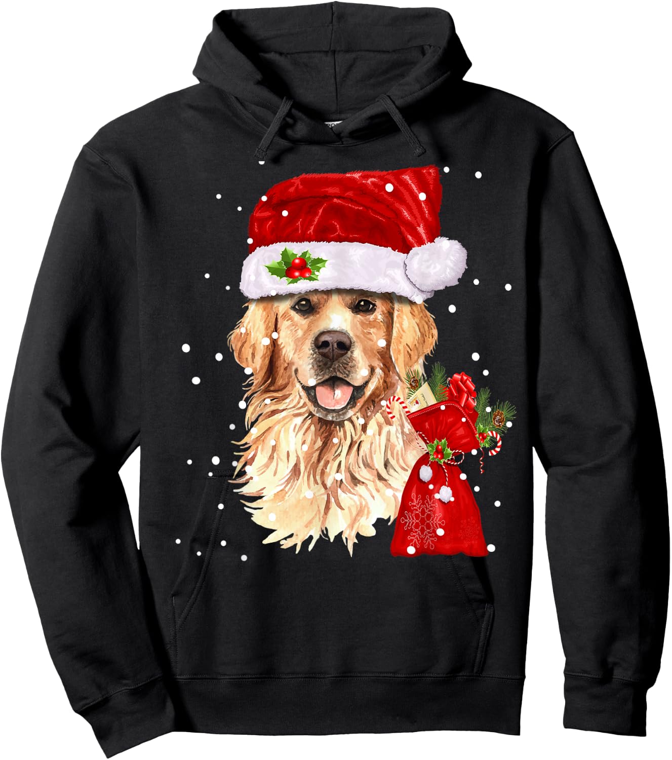 Golden Retriever T Shirt Dog Christmas Light Holiday Party Women Kids Hoodie - Hoodie | Black