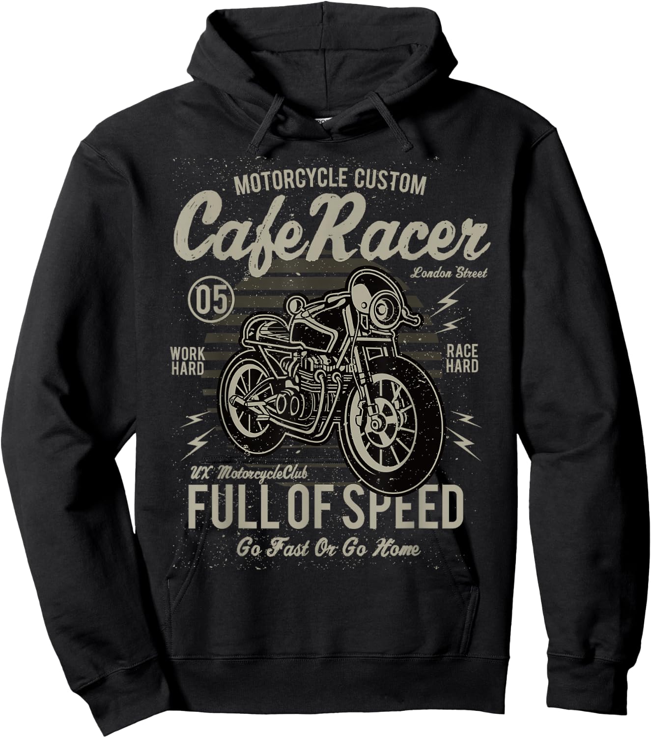 Vintage Motorcycle Biker Cafe Racer Full Of Speed Hoodie - Hoodie | Black
