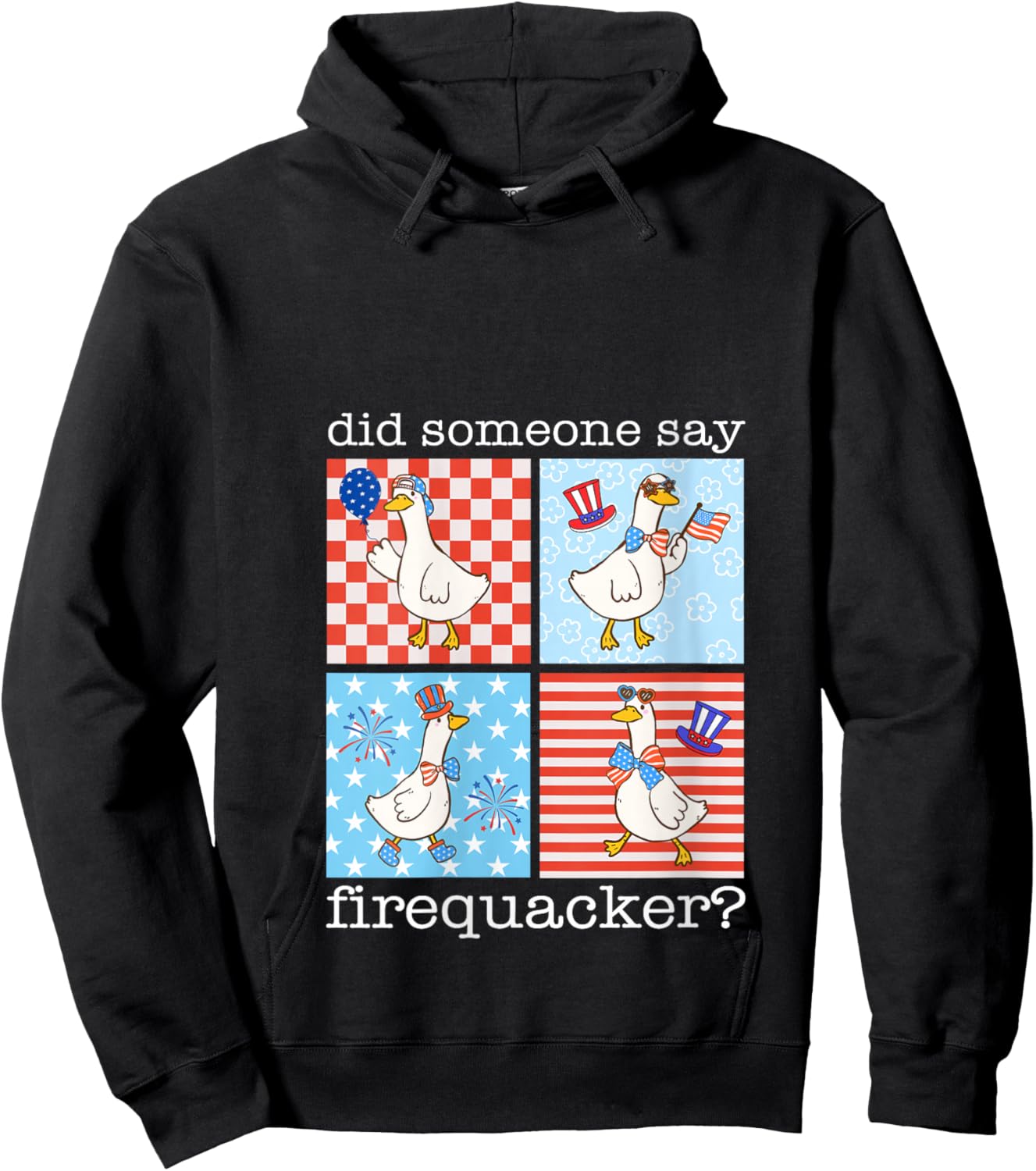 Women's Retro Did Someone Say Firequacker Silly Goose 4th of July V-Neck Hoodie - Hoodie | Black