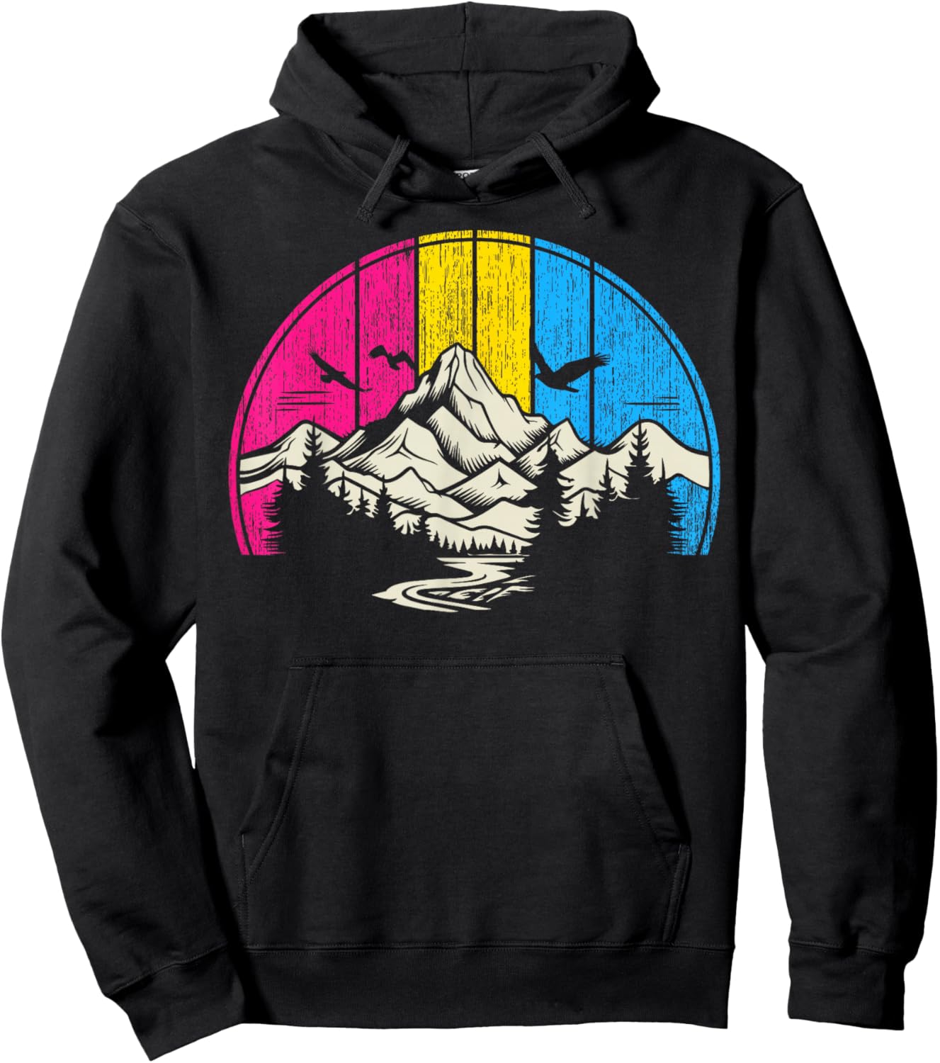 Pansexual Pride Retro Forest Mountain River Art Hoodie - Hoodie | Black