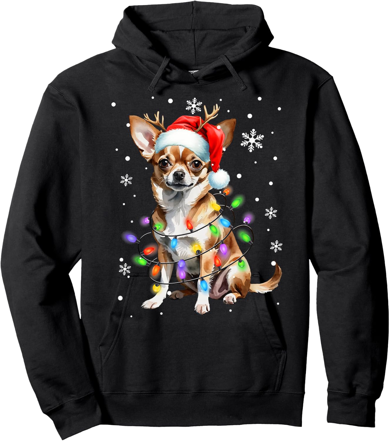 Chihuahua dog Christmas Sweater Dog Xmas Lights Hoodie - Hoodie | Black
