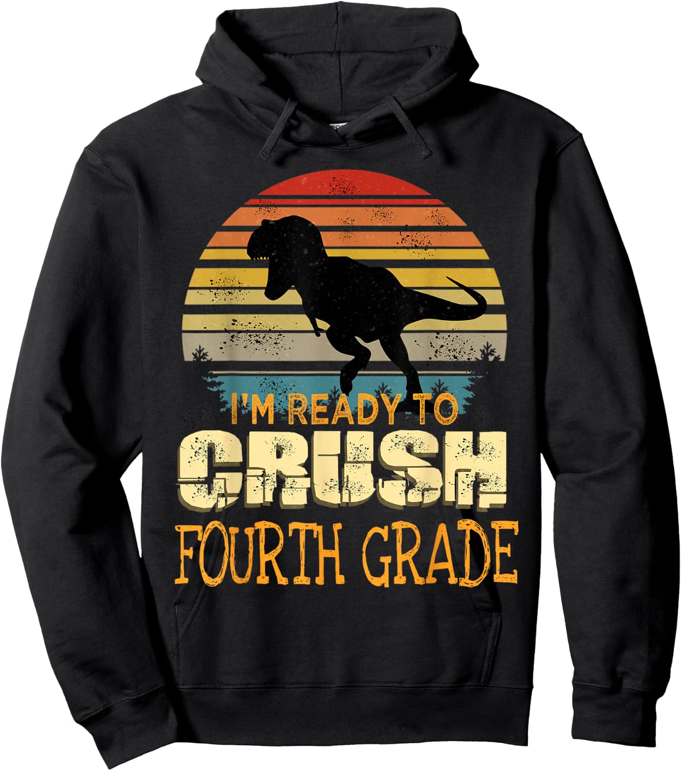 Ready To Crush Fourth 4th Grade Dinosaur Back To School Boys Hoodie - Hoodie | Black