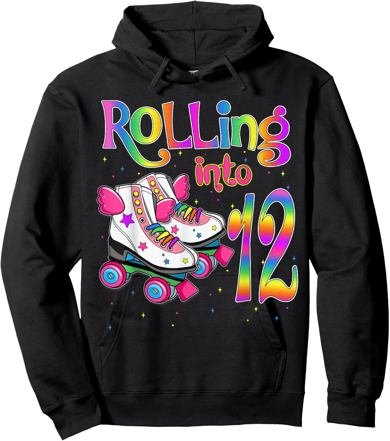 Rolling Into 12 years Lets Roll I'm Turning 12 Roller Skate Hoodie - Hoodie | Black