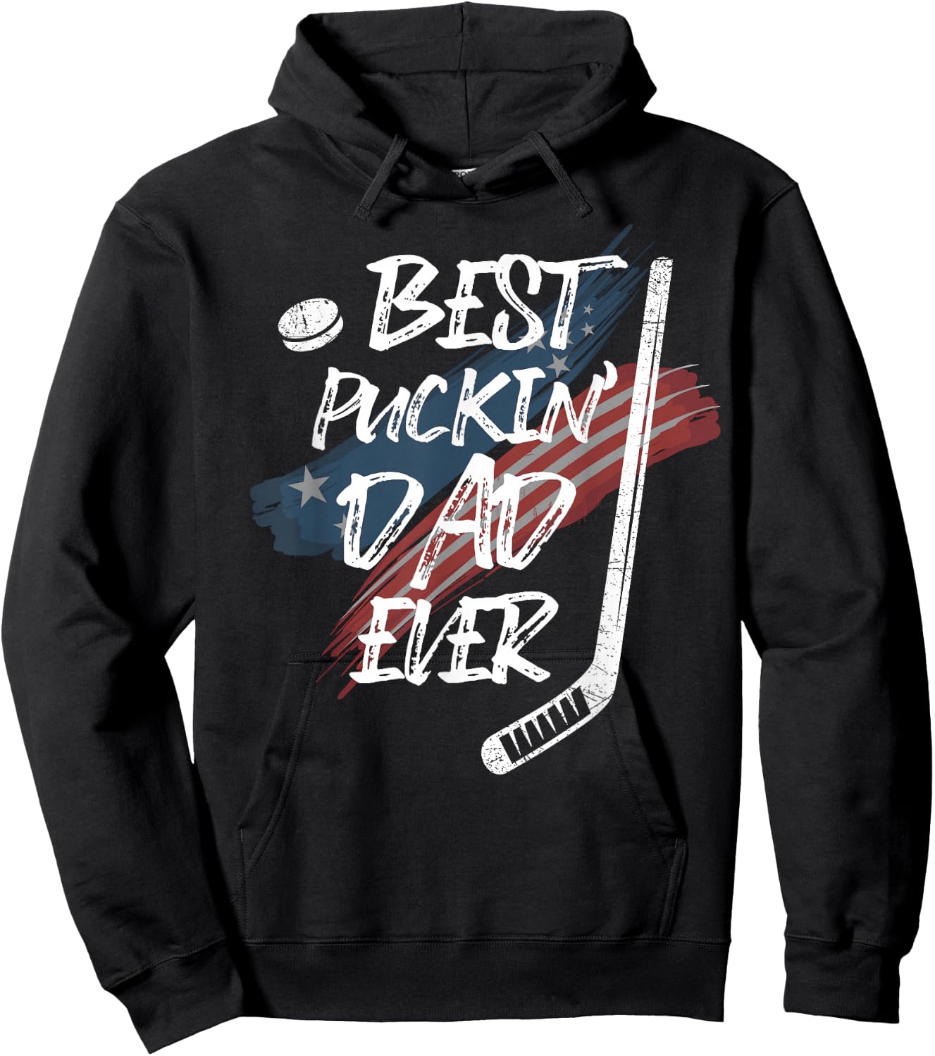Best Puckin' Dad Ever Shirt American Flag For Hockey Dad Hoodie - Hoodie | Black