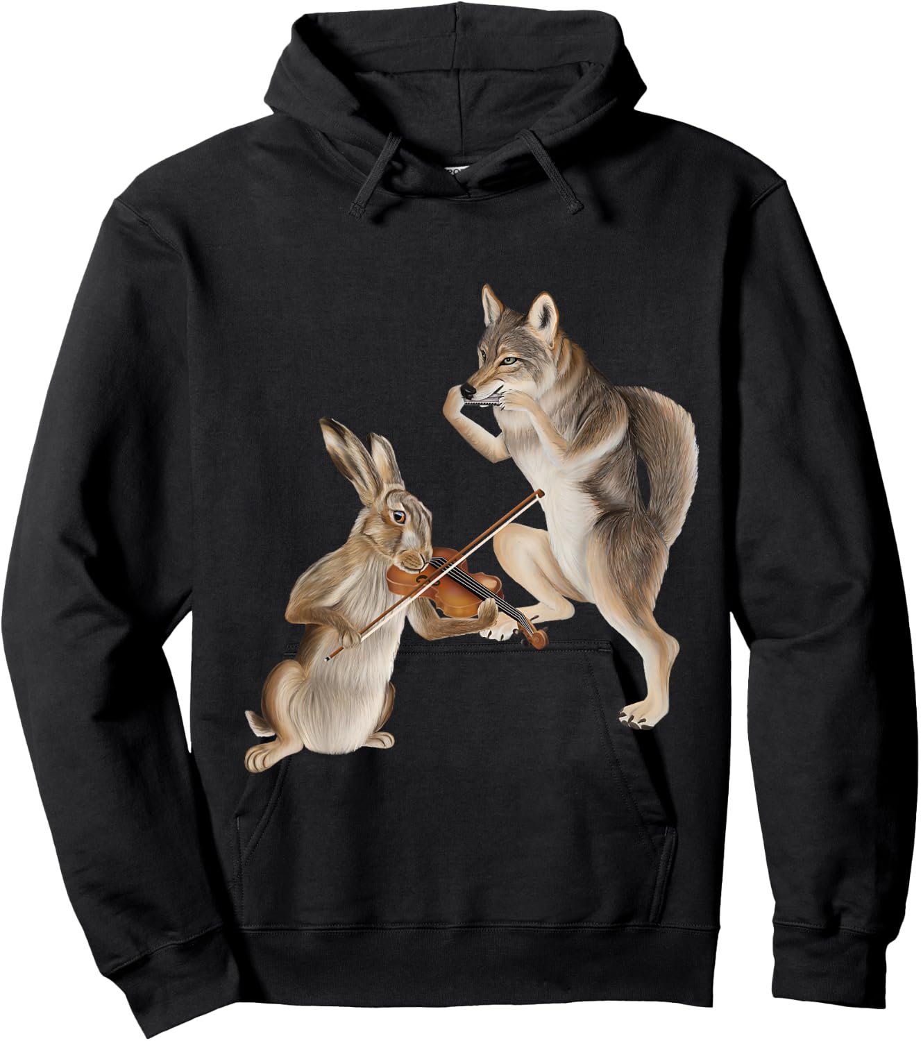 Fiddle and Harmonica - Coyote and a Hare Hoodie - Hoodie | Black