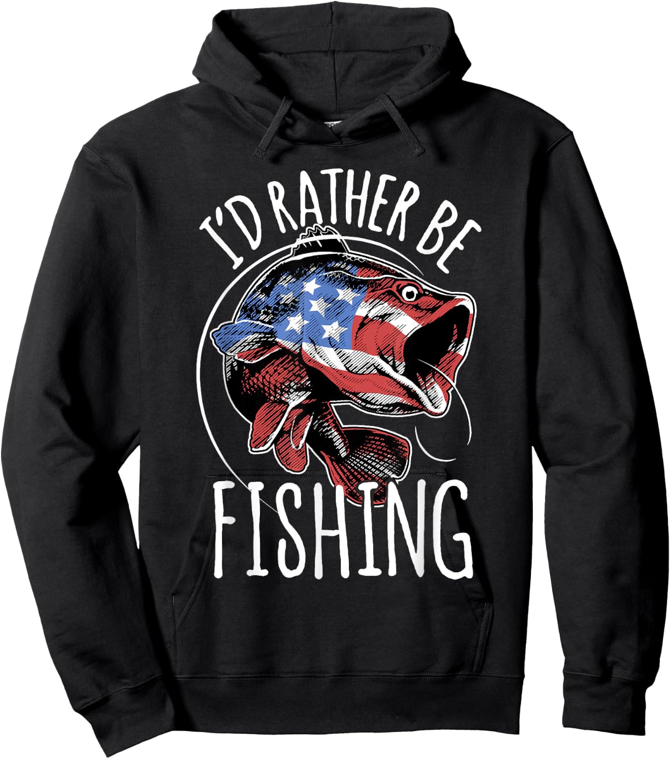 Fishing Shirt USA Flag Fish | I'd Rather Be Fishing Hoodie - Hoodie | Black