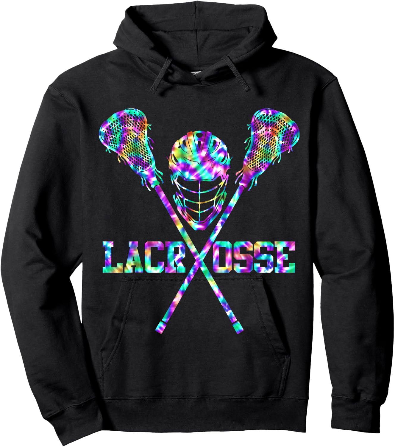 Lacrosse Tie Dye Women Girls Boys Lax Helmet Sticks Hoodie - Hoodie | Black