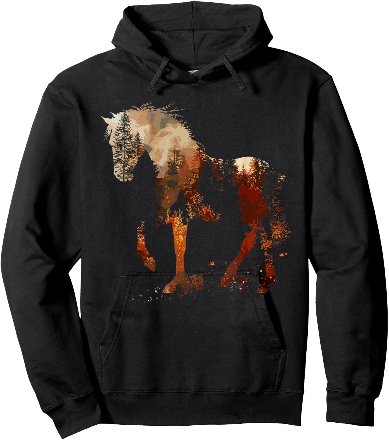 Cute Horse Lover Autumn Leaves Pony Animal Wildlife Hoodie - Hoodie | Black
