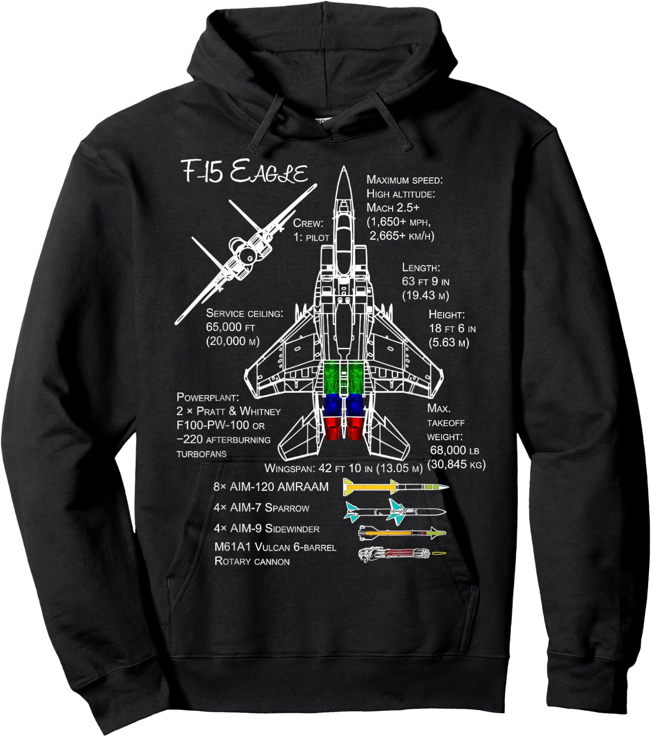 F-15 Eagle Specs Shirt Military Fighter Jet Hoodie - Hoodie | Black