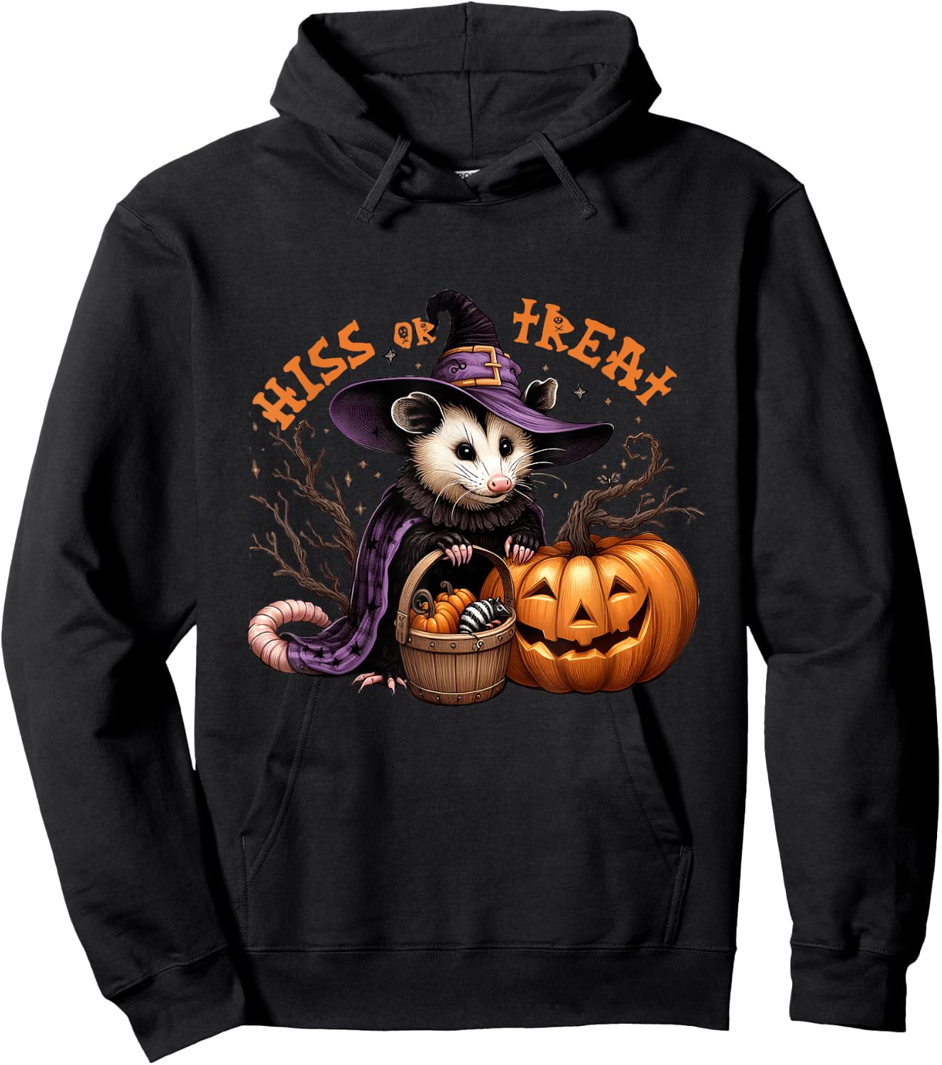 Hiss Or Treat Halloween Pumpkin Witch Opossum Scary Possum Hoodie - Hoodie | Black