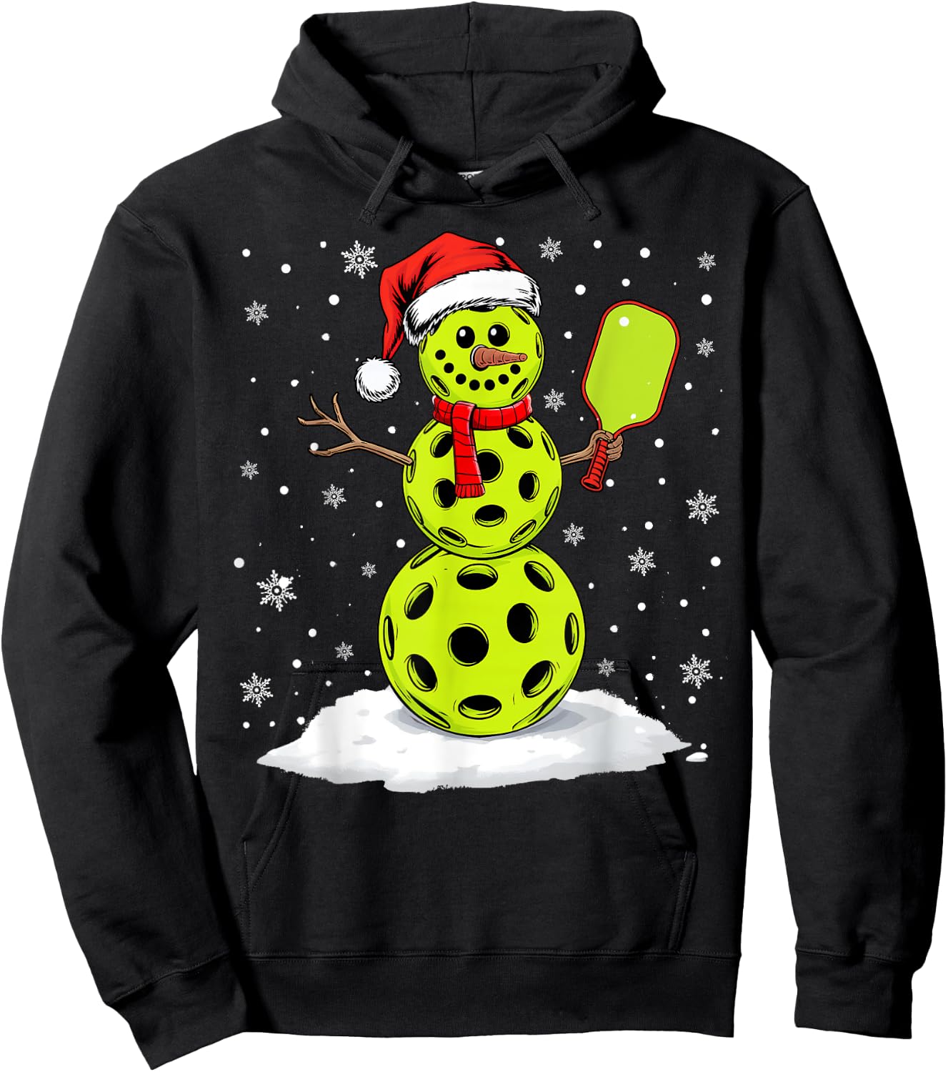 Santa Hat Snowman Xmas Funny Pickleball Lover Christmas Hoodie - Hoodie | Black