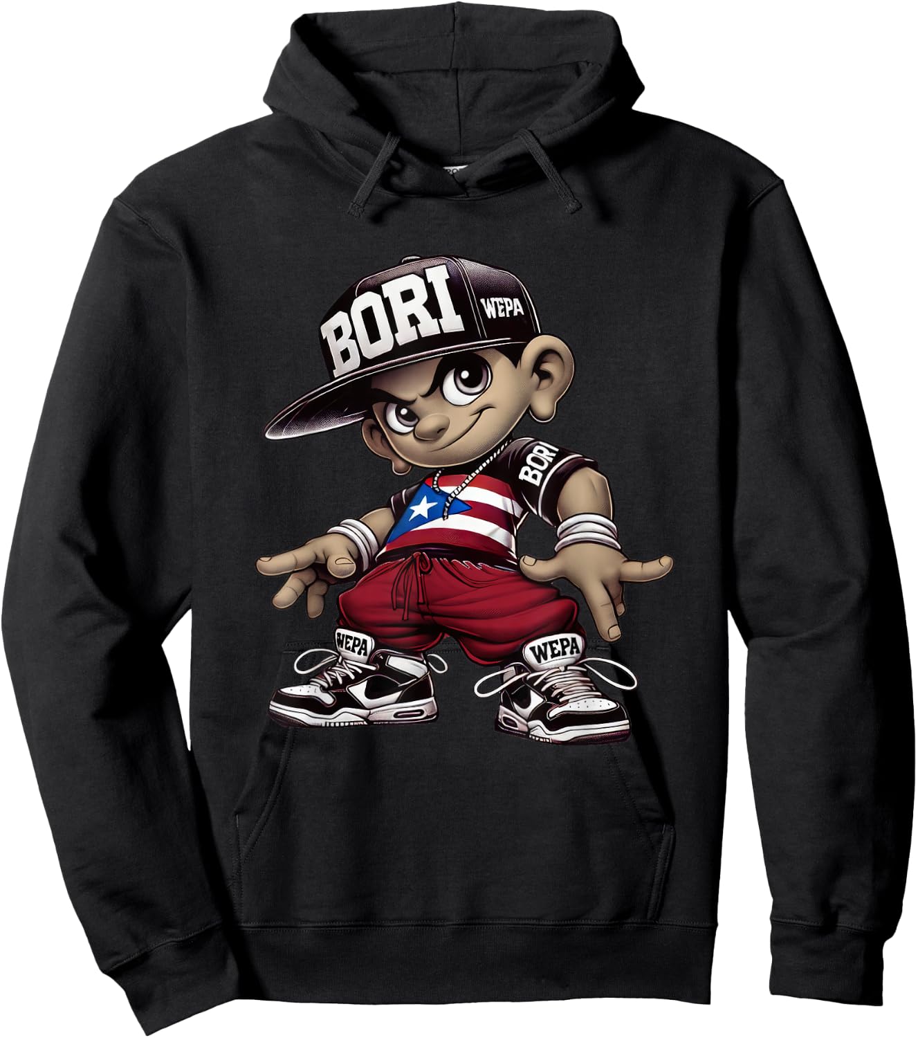 Bori Kid Puerto Rican Flag Boricua Attitude Cute Hip Hop Fun Hoodie - Hoodie | Black