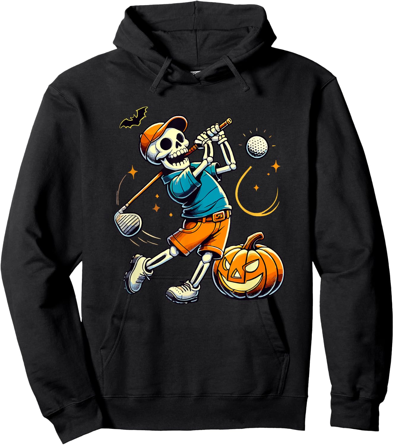Halloween Skeleton Golf Player Golfing Golfer Pumpkin Hoodie - Hoodie | Black