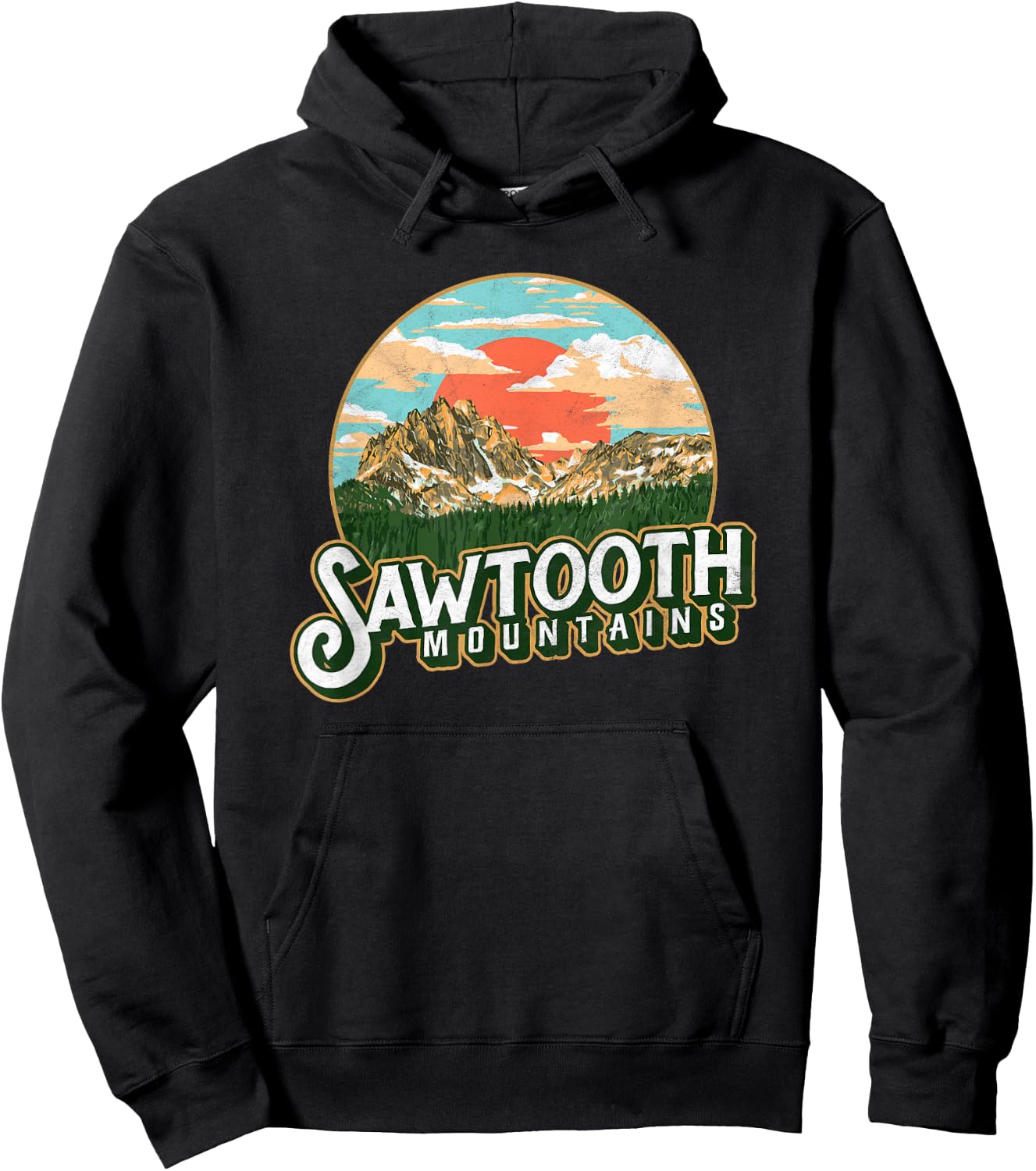 Sawtooth Mountains Idaho Vintage Retro Graphic Hoodie - Hoodie | Black