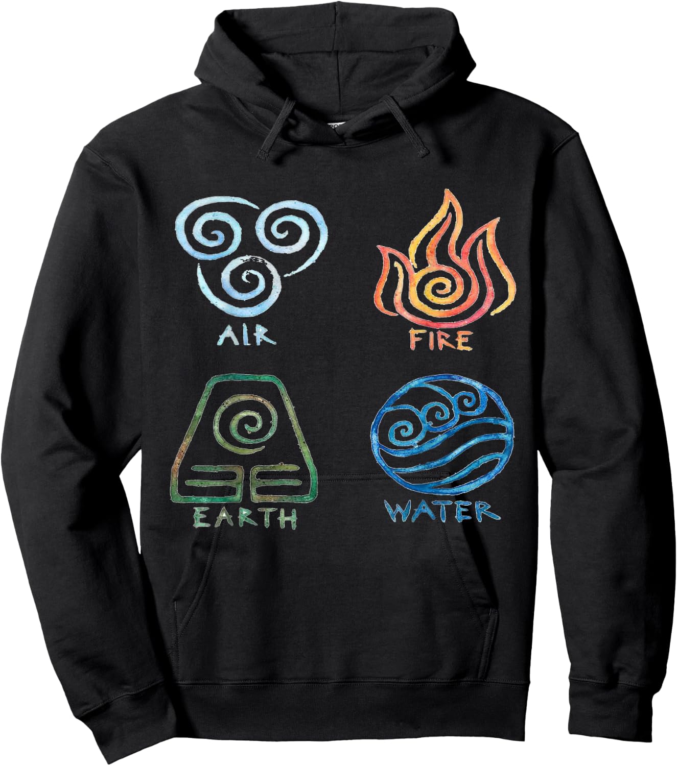 Vintage Graphic Funny Air Fire Water Earth Classic Logo Hoodie - Hoodie | Black
