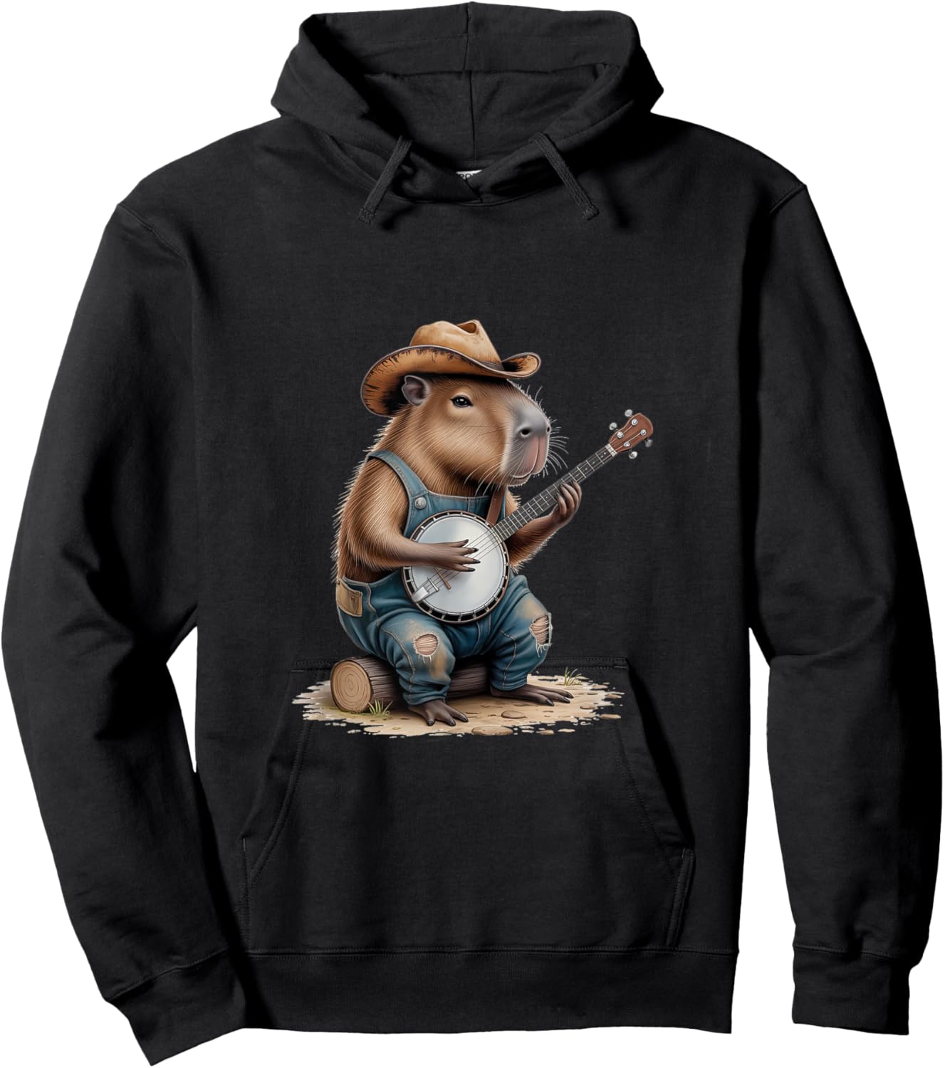 Banjo Capybara Wearing Dungarees Funny Hoodie - Hoodie | Black