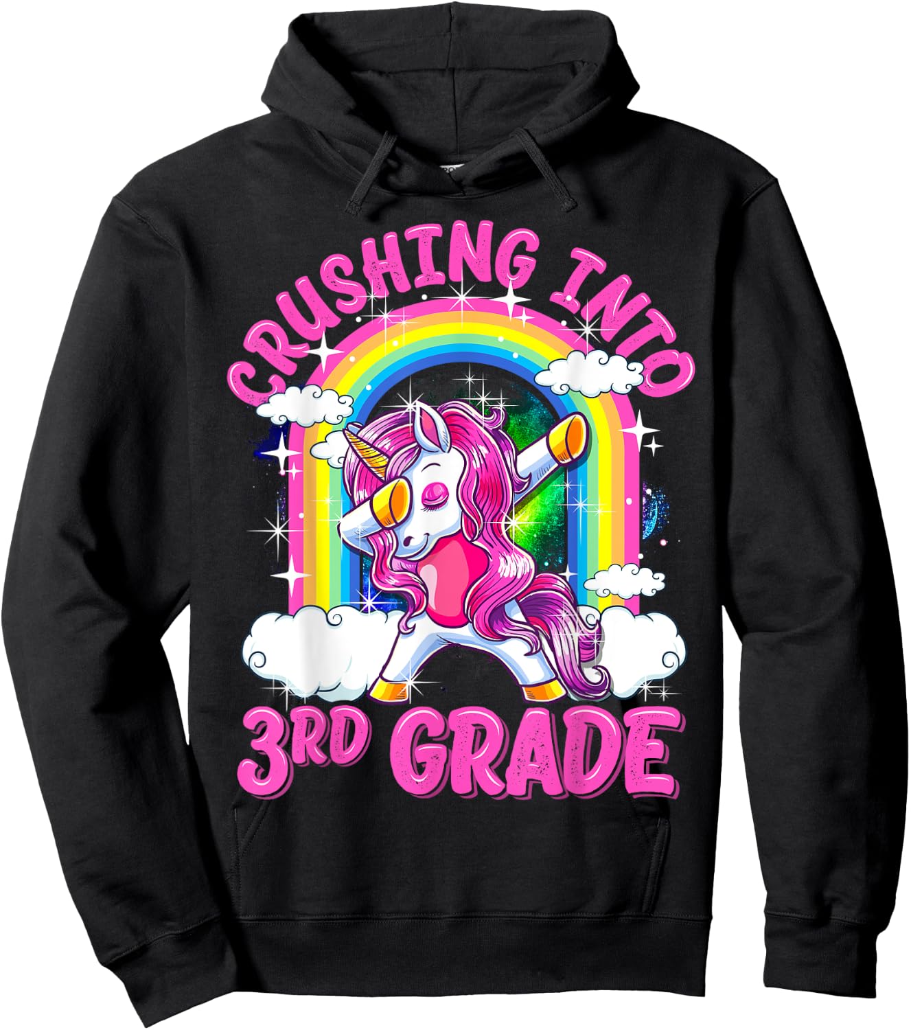 Crushing Into 3rd Grade Dabbing Unicorn Back To School Girls Hoodie - Hoodie | Black
