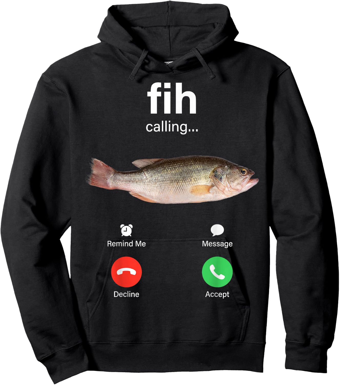 Fih Calling Decline Accept Phone Call Funny Fish Meme Hoodie - Hoodie | Black