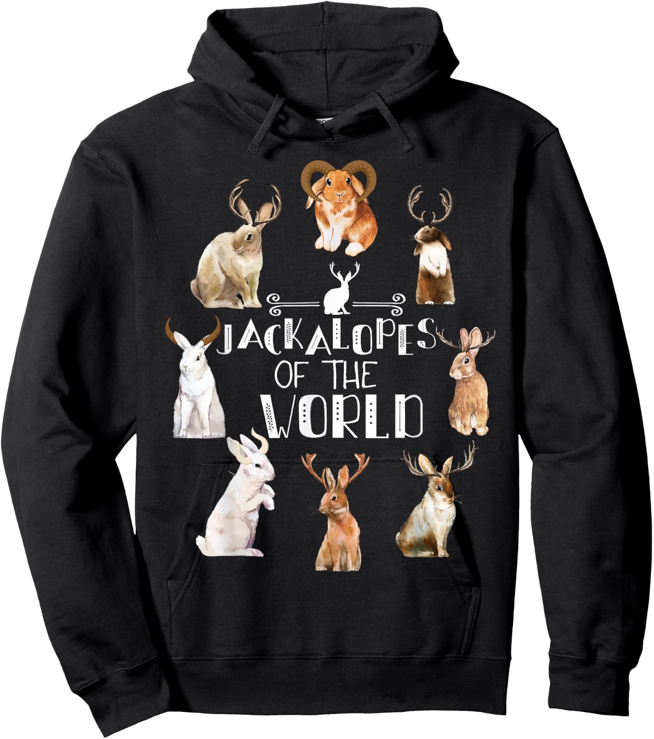 Jackalope T shirt Cryptozoology Camping Rabbit Bunny Gift Hoodie - Hoodie | Black