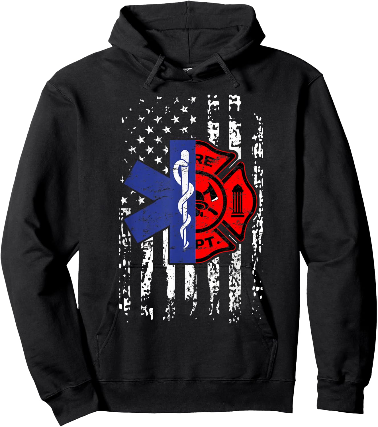 EMT Firefighter Firefighter EMT American Flag Gift Hoodie - Hoodie | Black