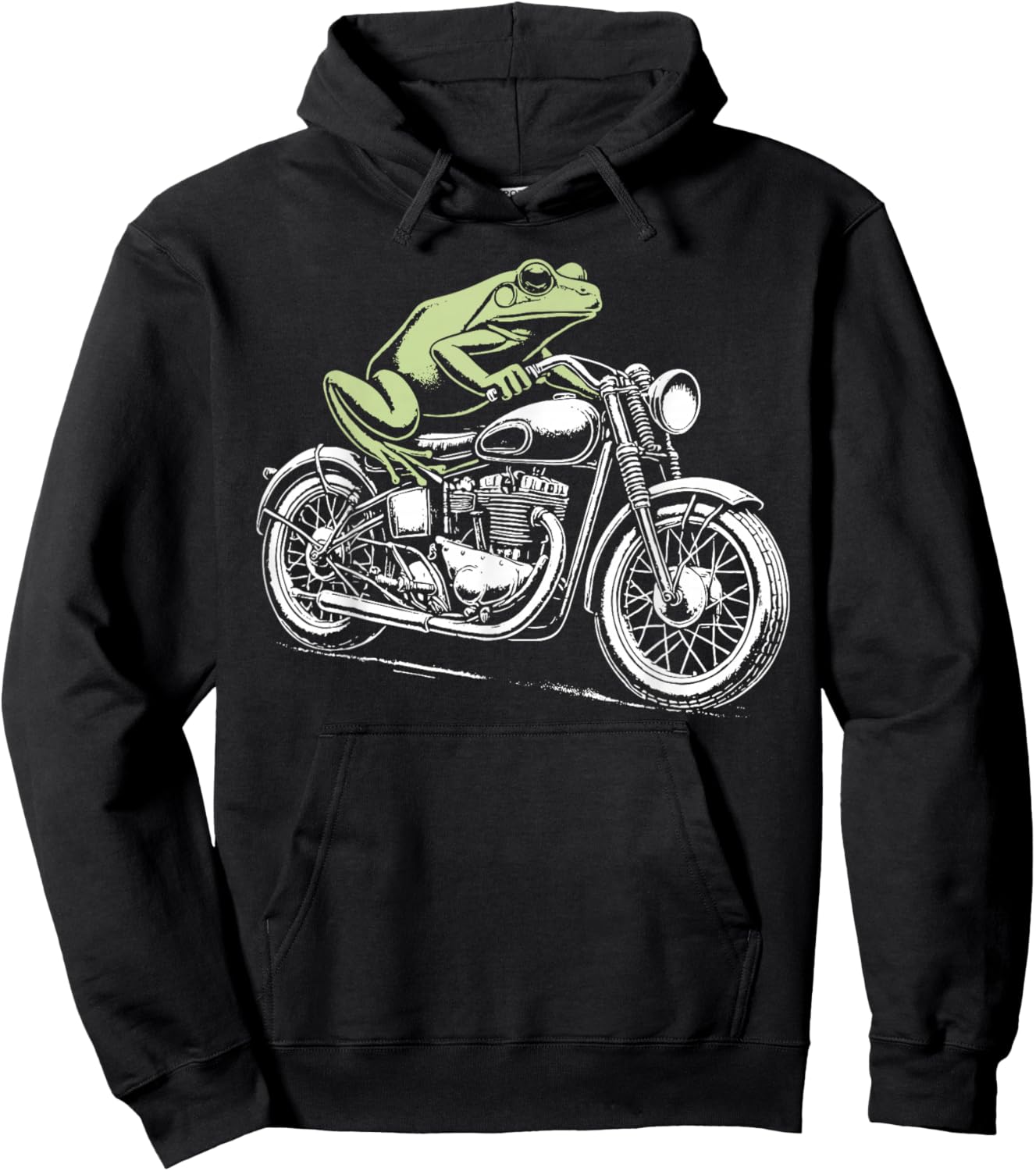 Vintage Frog Motorcycle Biker Funny Frog Riding Motorcycle Hoodie - Hoodie | Black