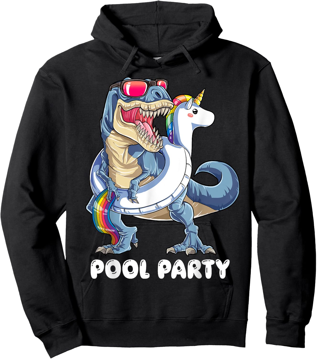 Pool Party Dinosaur Unicorn T shirt T rex Float Rainbow Gift Hoodie - Hoodie | Black