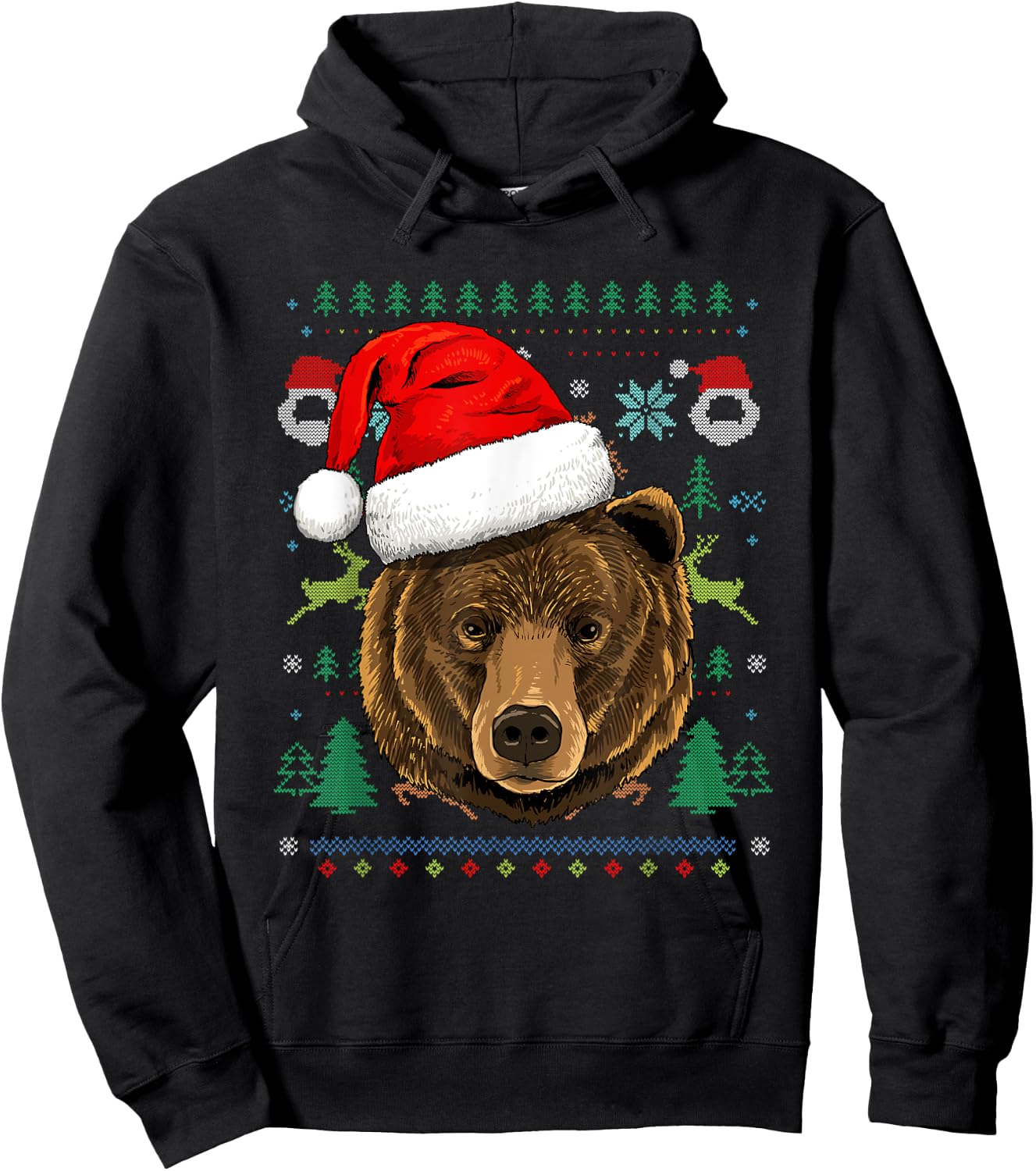 Bear Ugly Christmas Santa Hat Xmas Hoodie - Hoodie | Black