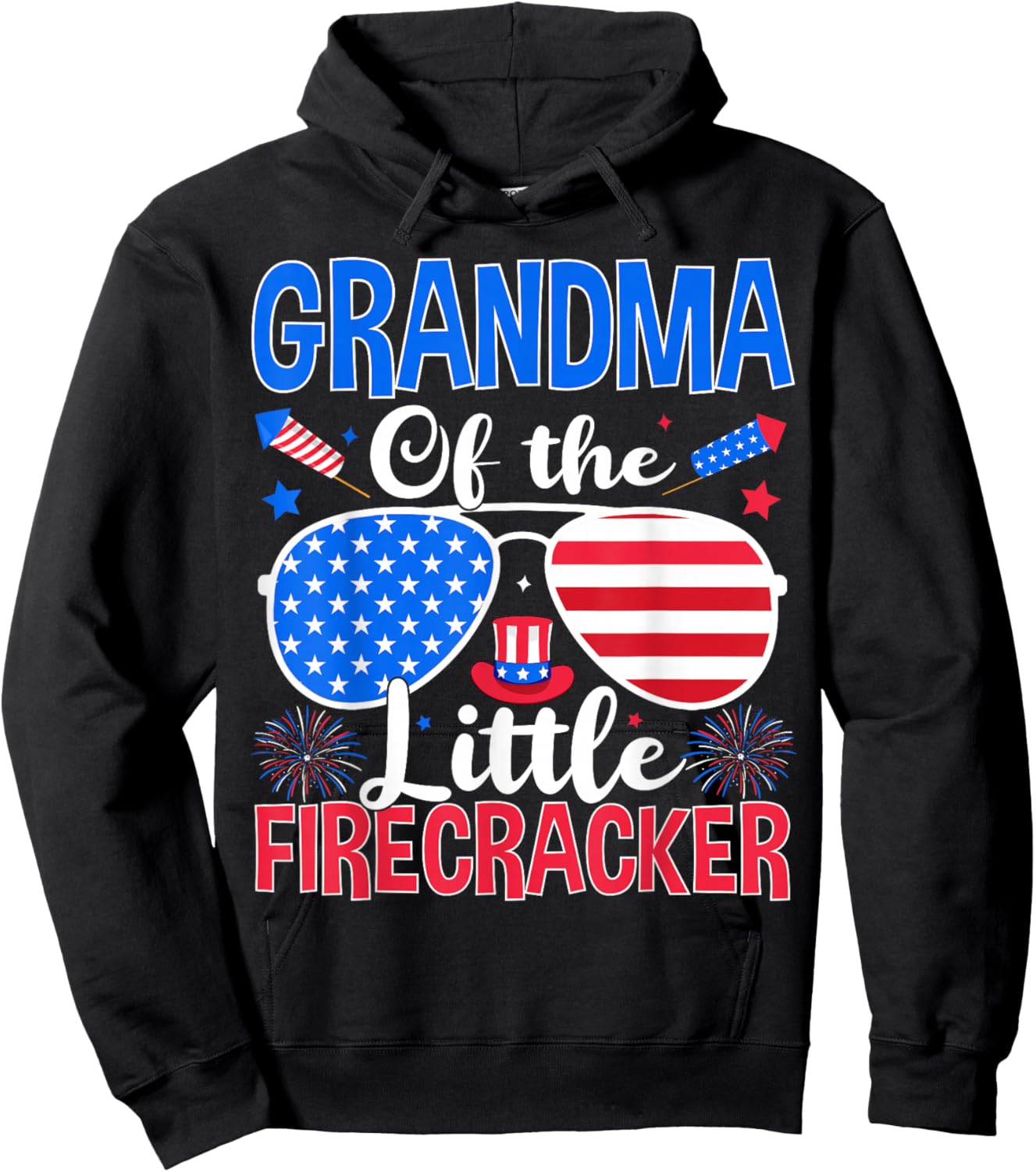 Grandma of The Little Firecracker Funny Family 4th of July Hoodie - Hoodie | Black