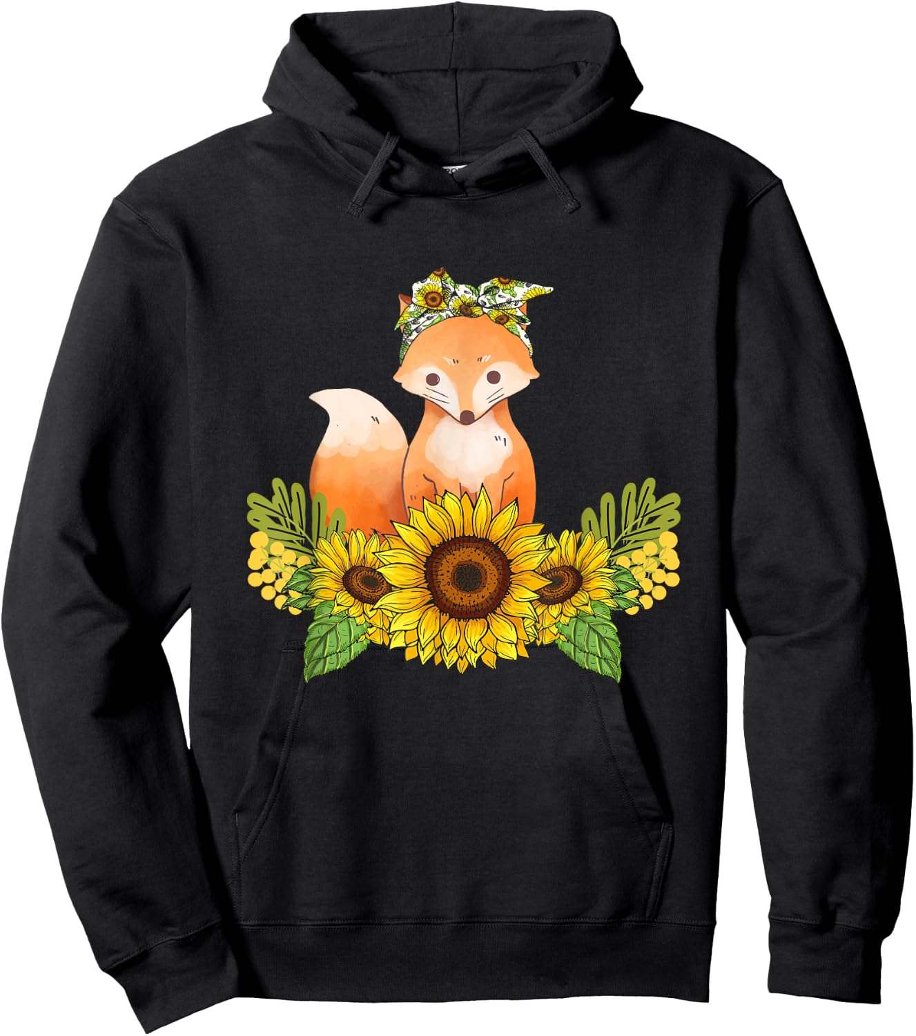 Fox Sunflower Shirt Fox Lover Animals Outfit Dog Owner Women Kids Hoodie - Hoodie | Black