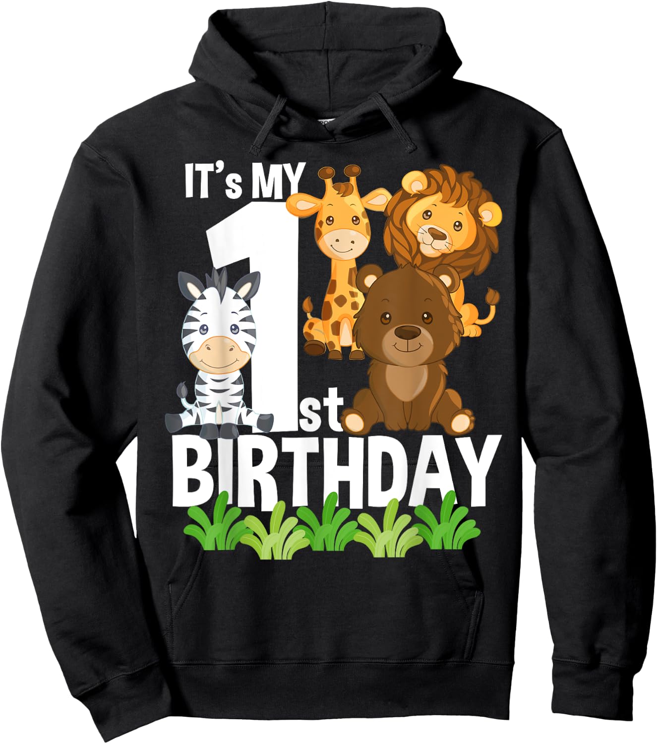 It's My 1st Birthday Zoo Theme Birthday Safari Jungle Animal Hoodie - Hoodie | Black