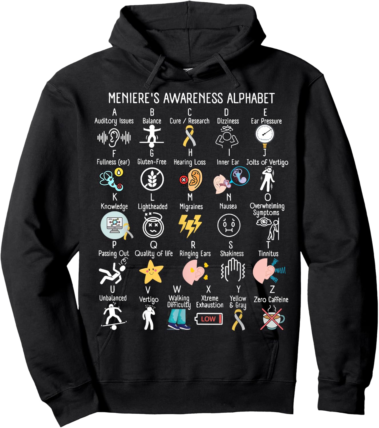 Menieres Awareness Alphabet Meniere's Disease Awareness Hoodie - Hoodie | Black