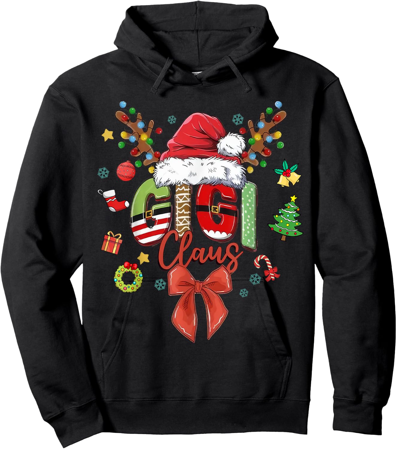 Gigi Claus Coquette Christmas Matching Family Xmas Santa Hat Hoodie - Hoodie | Black