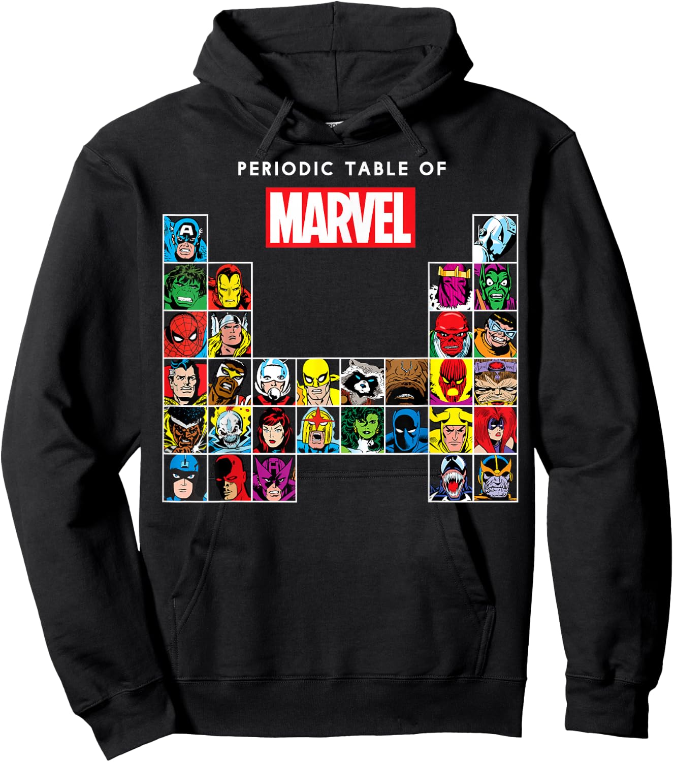 Marvel Periodic Table of Heroes & Villains Retro Hoodie - Hoodie | Black