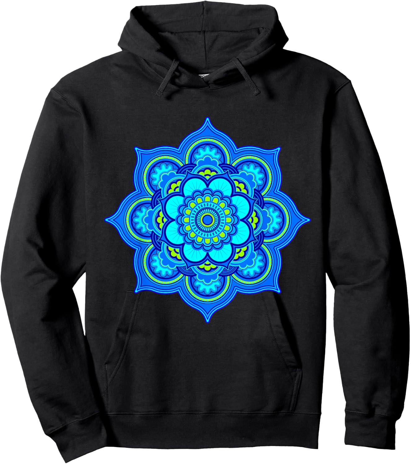 Yoga Mandala bright blue and turquoise Hoodie - Hoodie | Black