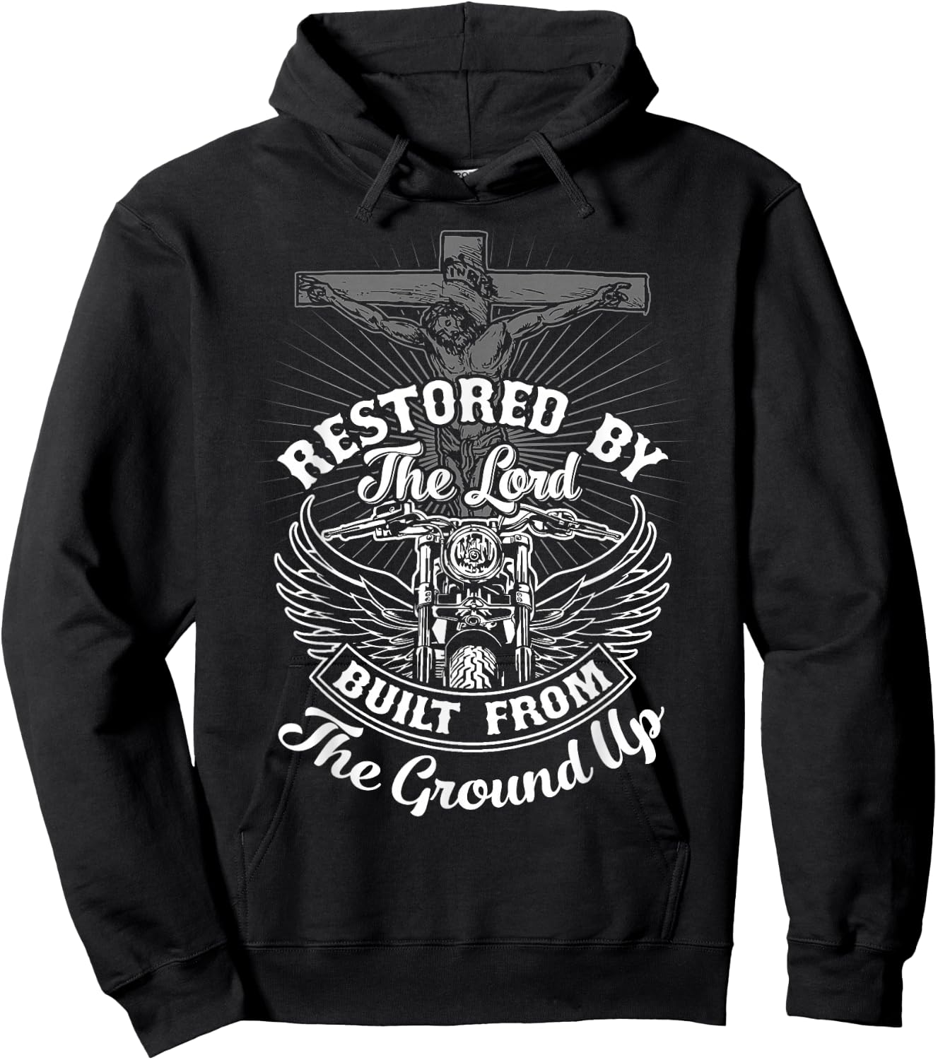 Christian Biker Shirt Motorcycle Jesus Design Restored Lord Hoodie - Hoodie | Black