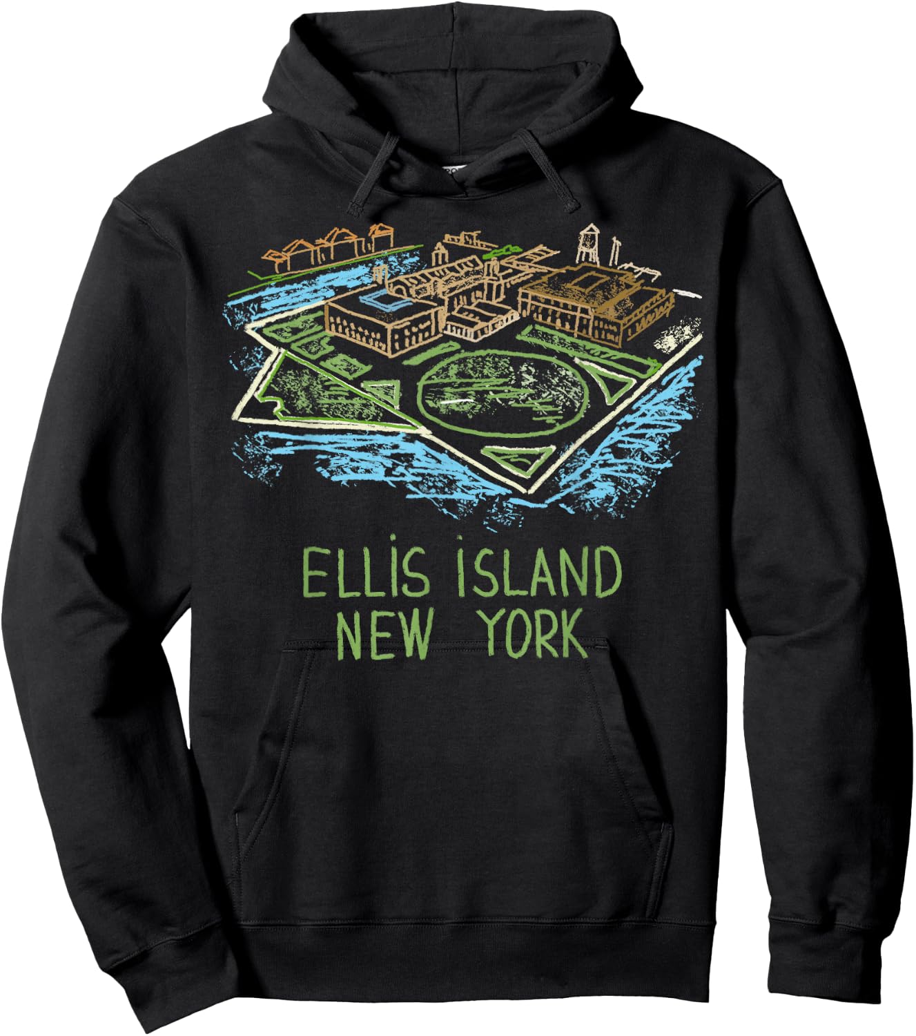 Ellis Island New York T Shirt Hoodie - Hoodie | Black