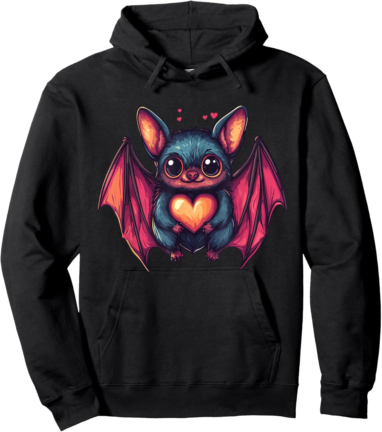 Cute Bat Holding Heart Hoodie - Hoodie | Black