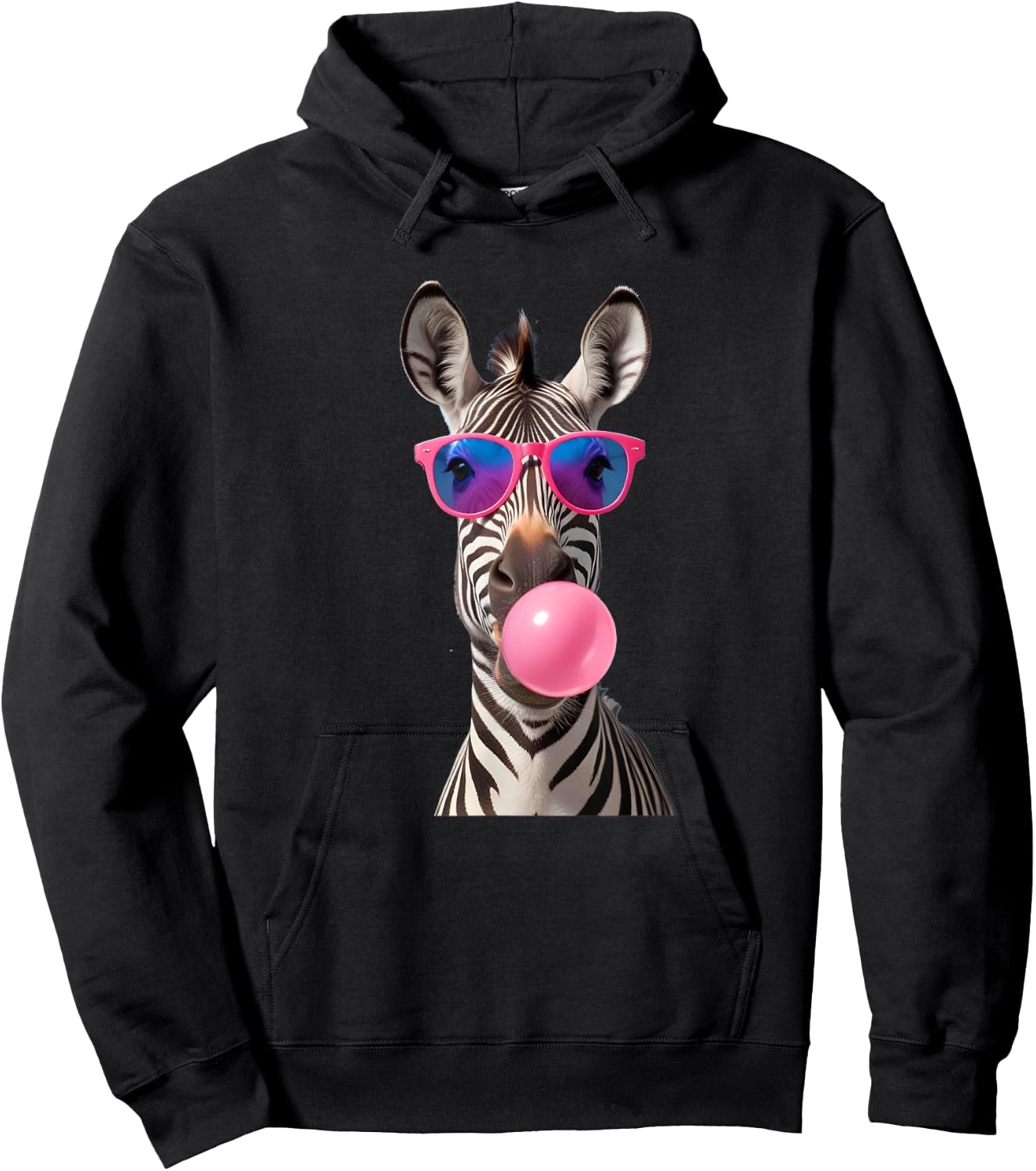 #snirt Funny Zebra Bubblegum Bubble Pink Sunglasses Hoodie - Hoodie | Black