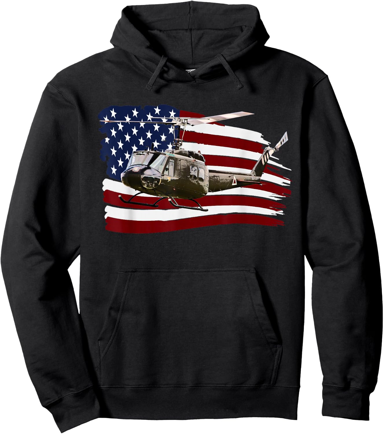 UH-1 UH1 Huey Helicopter T shirt American Flag usa Hoodie - Hoodie | Black