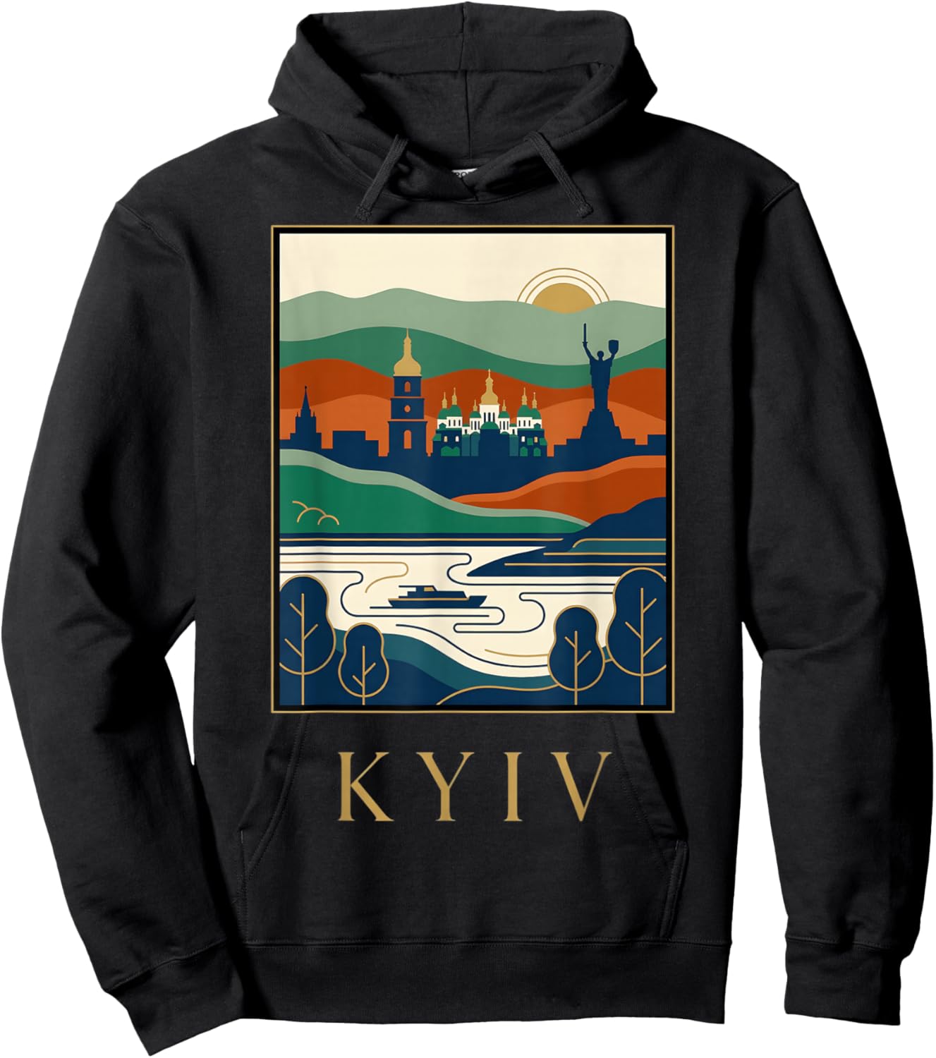 Kyiv Ukraine Vintage Retro Skyline Travel Art Design Hoodie - Hoodie | Black