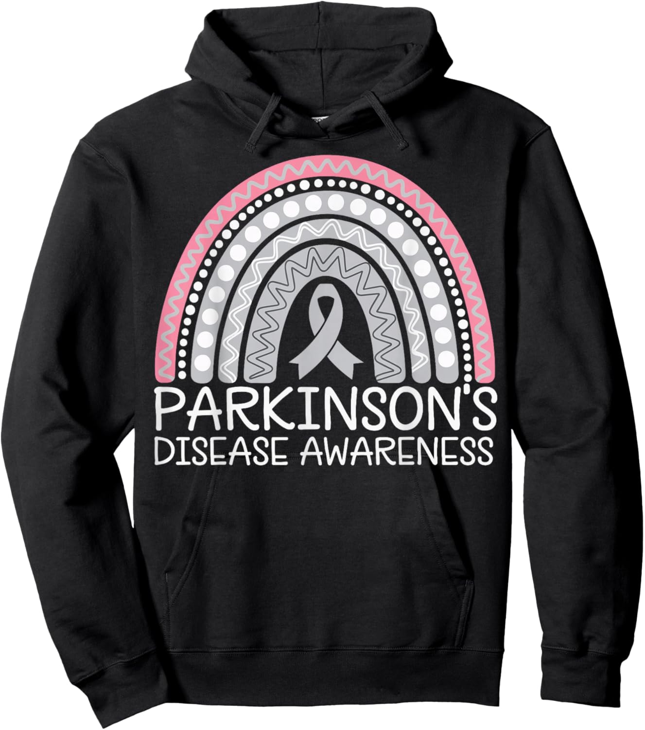 Parkinson's Fighter Gray Riboon -Adults Parkinson's Disease Awareness - Black, Small, Short Sleeve, Crew Collar, Letter Print Hoodie - Hoodie | Black