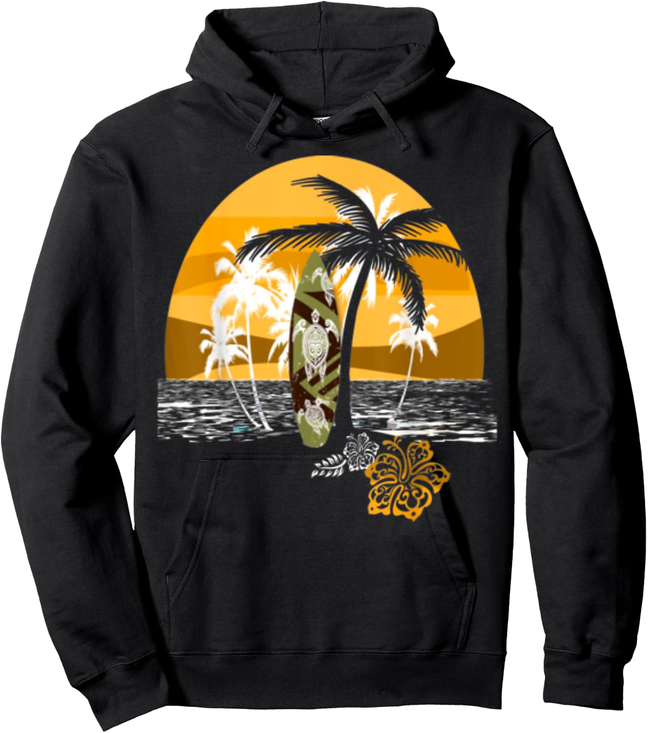 Retro Summer Beach Palm Tree Novelty Men Women Hoodie - Hoodie | Black