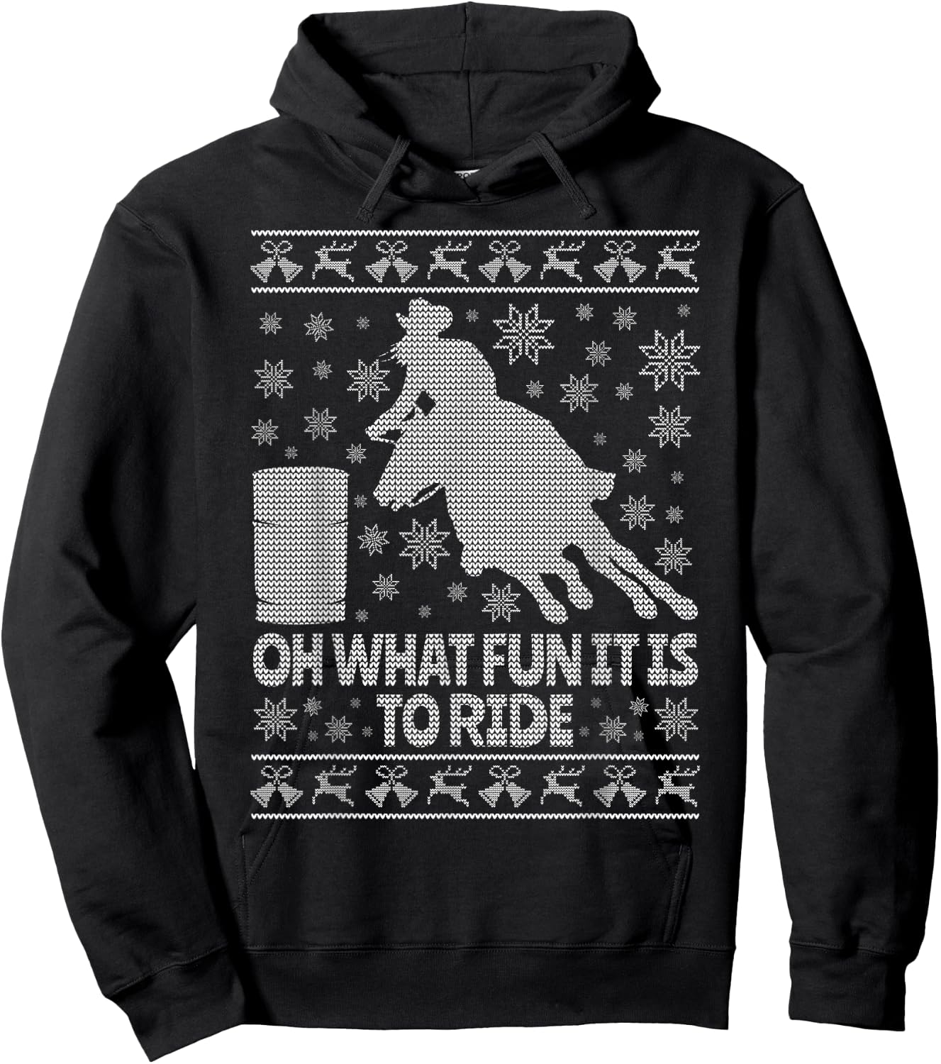 Barrel Racing Ugly Christmas Horse Race Rodeo Hoodie - Hoodie | Black