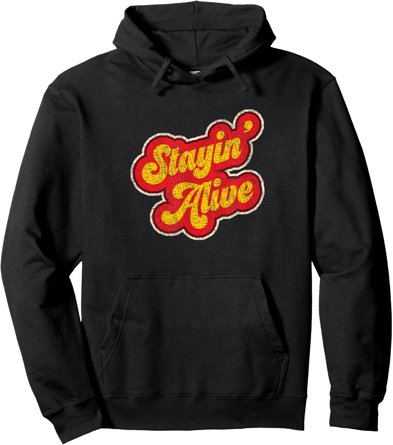 Stayin' Alive Vintage 1970s Classic Distressed Hoodie - Hoodie | Black