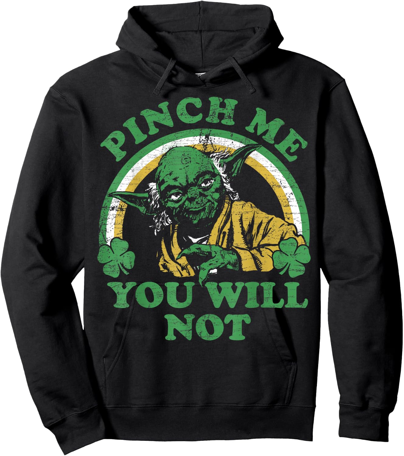 Star Wars St. Patrick's Day Yoda Pinch Me Rainbow Hoodie - Hoodie | Black